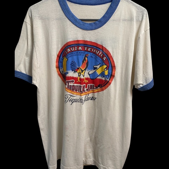 Oneita Other - Vintage 1990s SAUZA Tequila Mexicana Distressed T-Shirt L White Cotton